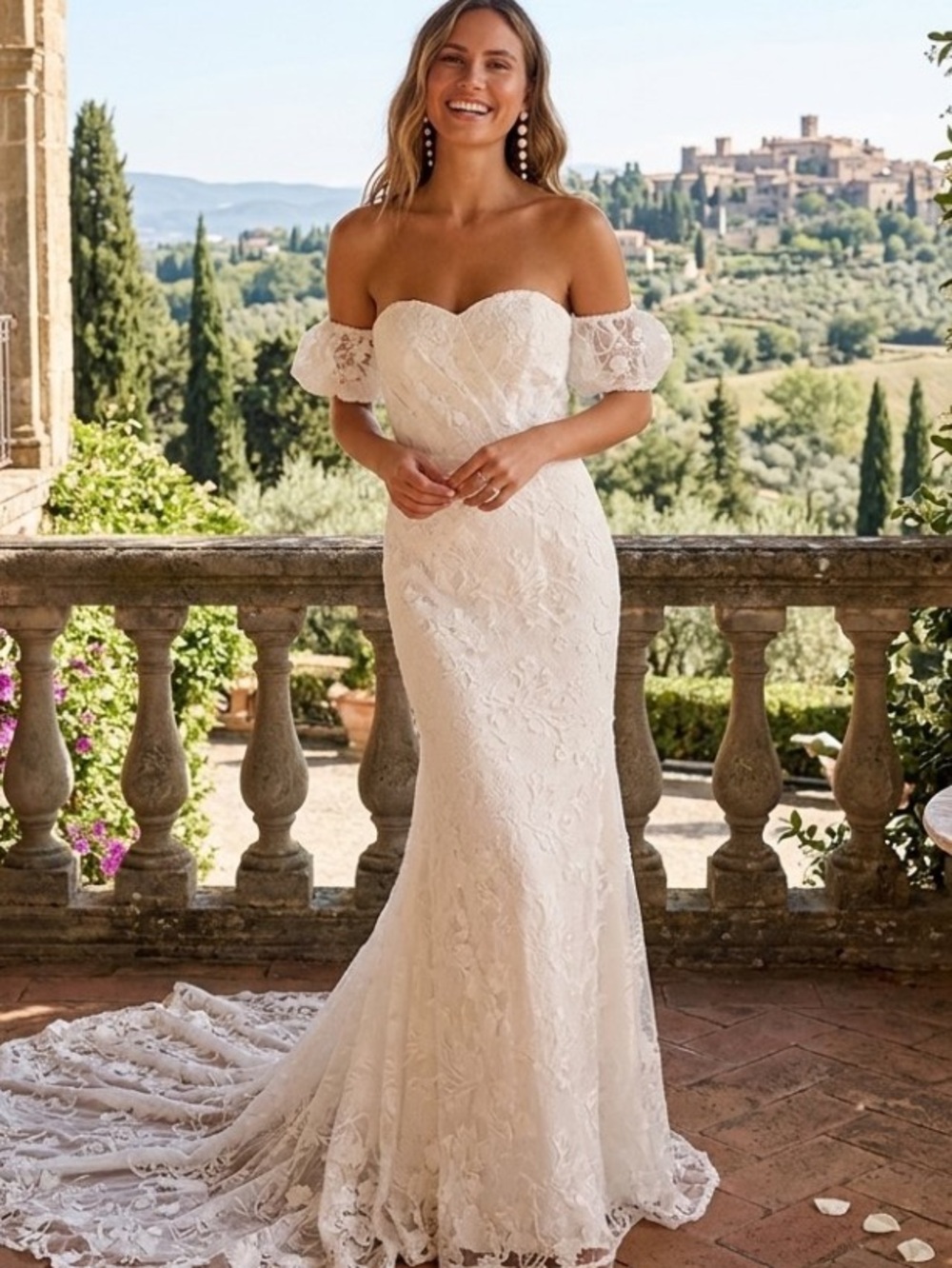 New Lulus Magical Beginnings Off-Shoulder Lace Bridal Gown in Ivory Sz Medium